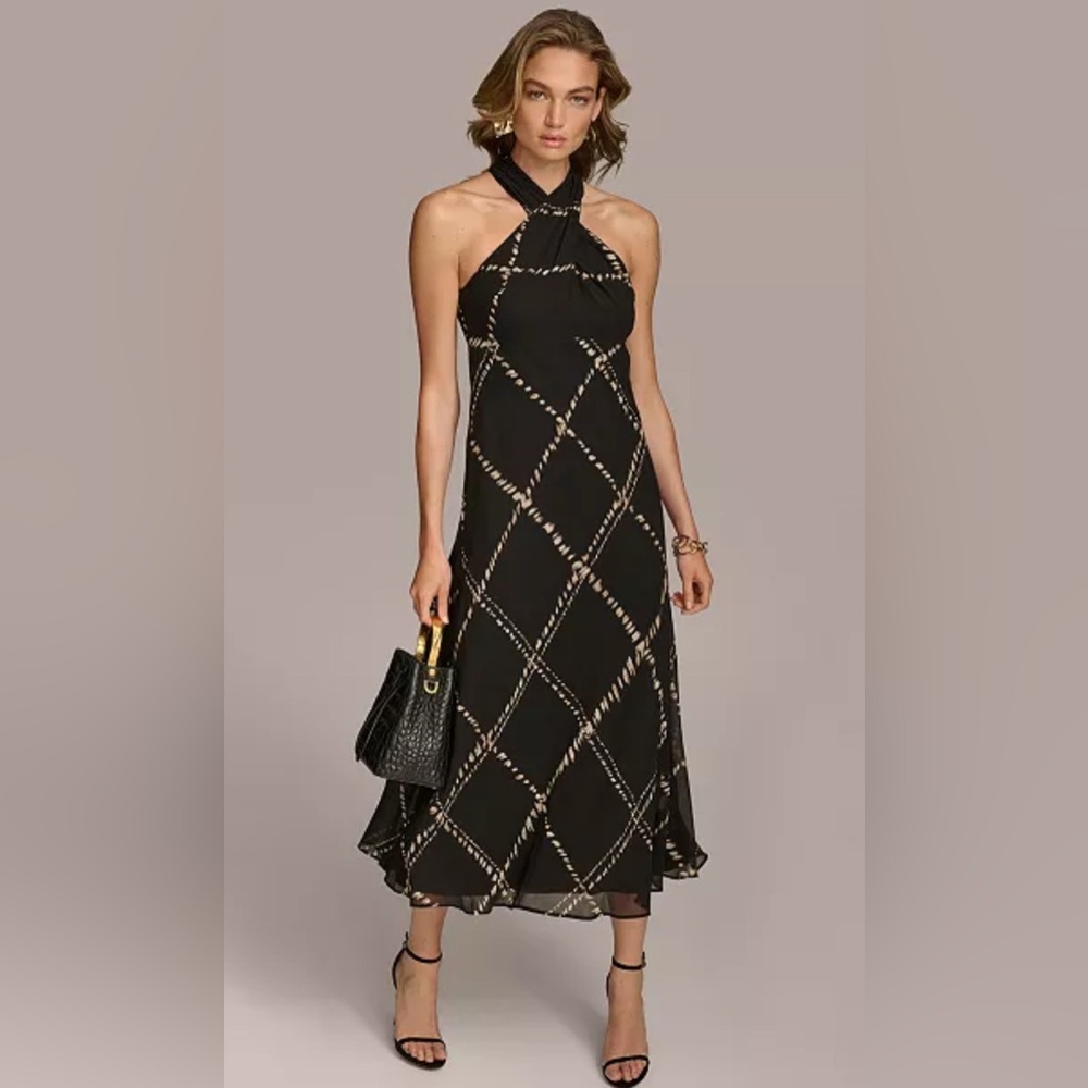 Donna Karan Black and Cream Midi Dress
